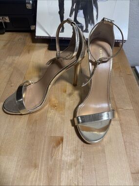 Express Gold Ankle-Strap Stiletto Heels